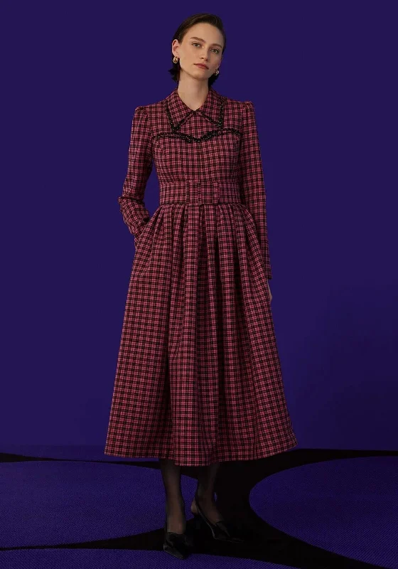 Exquise Tartan Full Skirt Maxi Dress, Pink & Black