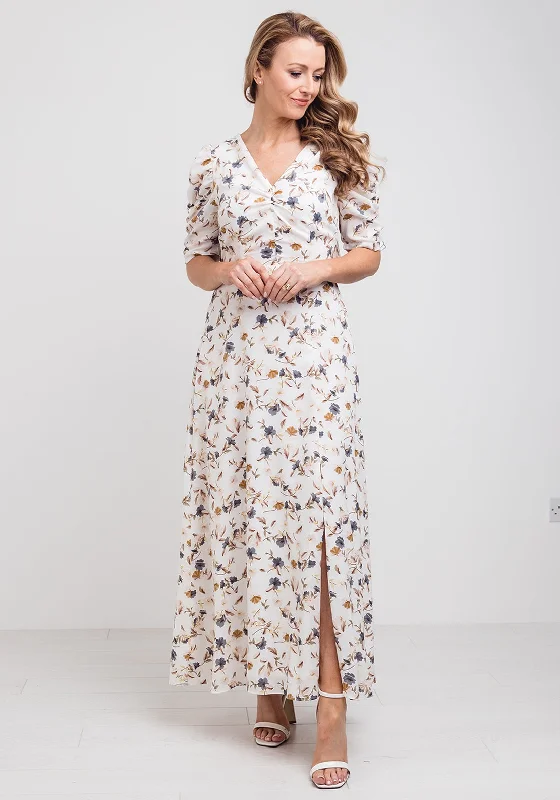 Jolie Moi Floral Open Back Maxi Dress, Cream
