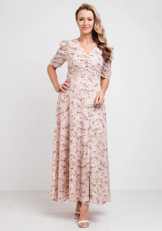 Jolie Moi Floral Open Back Maxi Dress, Pink
