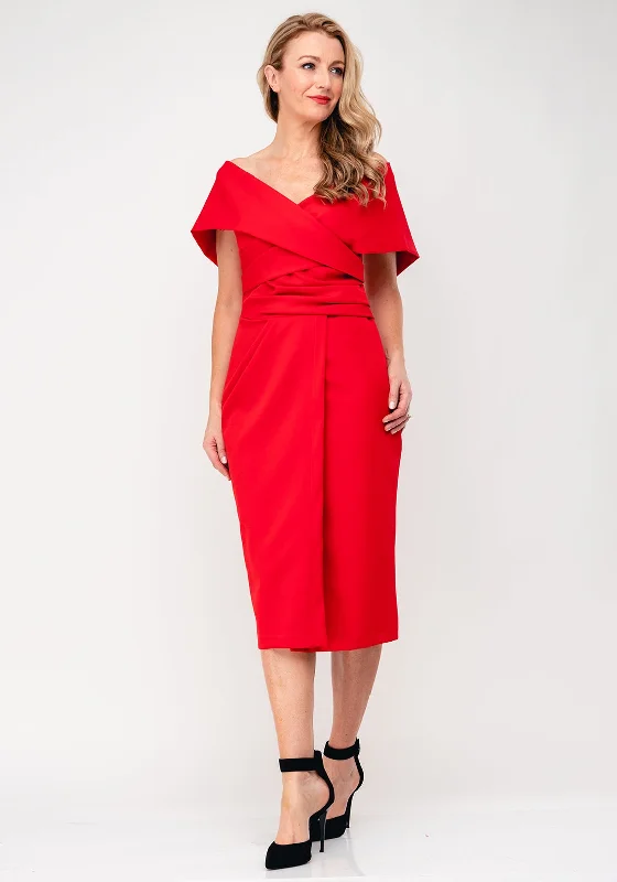 Kevan Jon Lexie Wrap Bardot Dress, Red