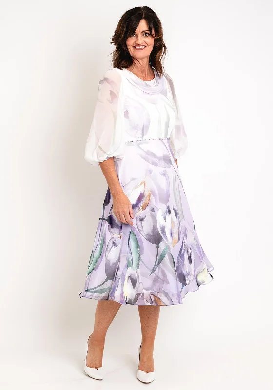 Lizabella Tulip Print Chiffon Midi Dress, Violet