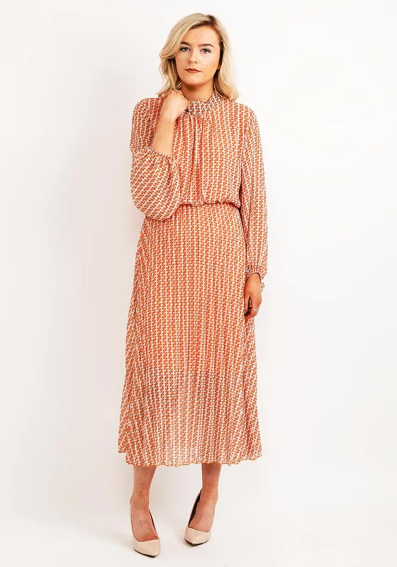 Seventy1 One Size Patterned Blouson Waist Maxi Dress, Orange