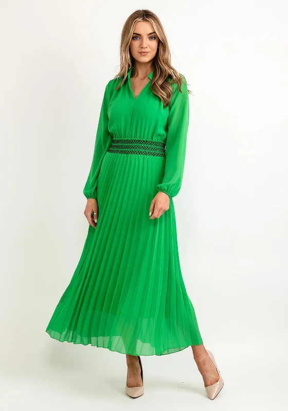 Seventy1 One Size Pleated Embroidered Waist Maxi Dress, Emerald Green