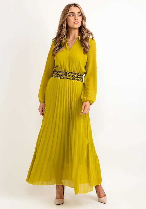 Seventy1 One Size Pleated Embroidered Waist Maxi Dress, Yellow