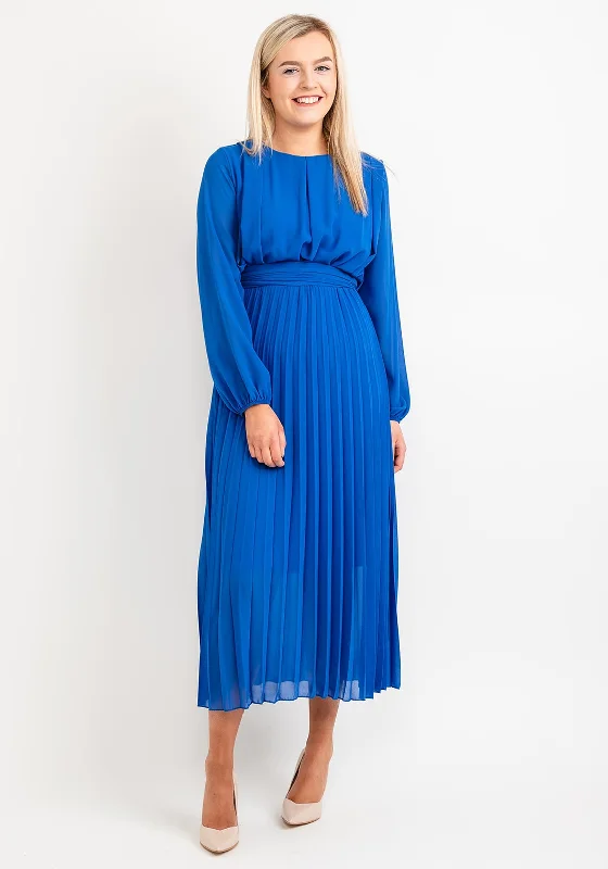 Seventy1 One Size Pleated Round Neck Maxi Dress, Royal Blue