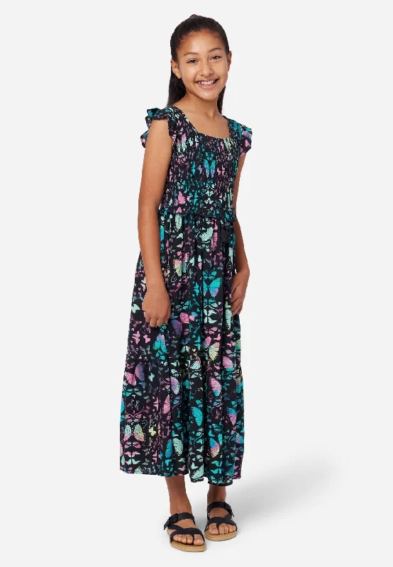 Patterned Smocked Maxi Dress