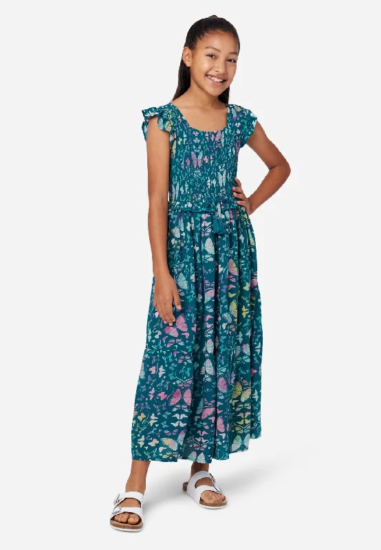 Patterned Smocked Maxi Dress