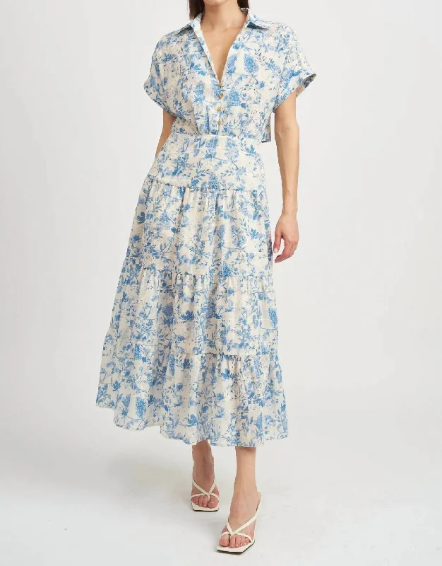 Davina Shirt Dress In Blue Floral