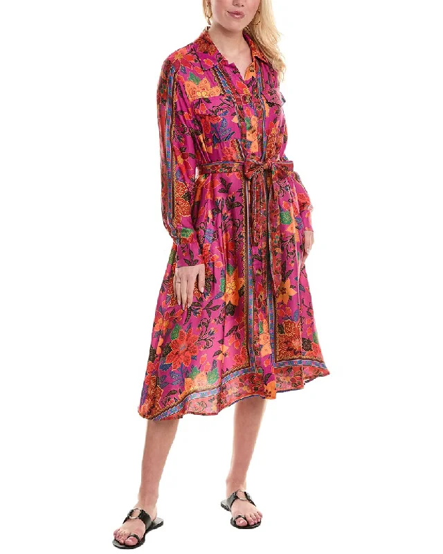 FARM Rio Tropical Tapestry Satin Shirtdress
