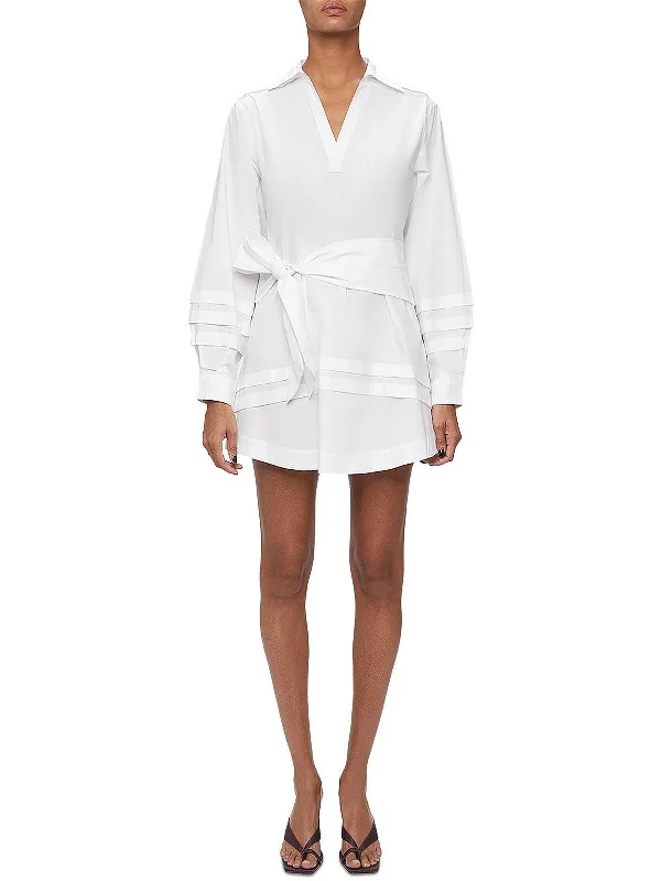 Leen Womens Belted V-Neck Shirtdress