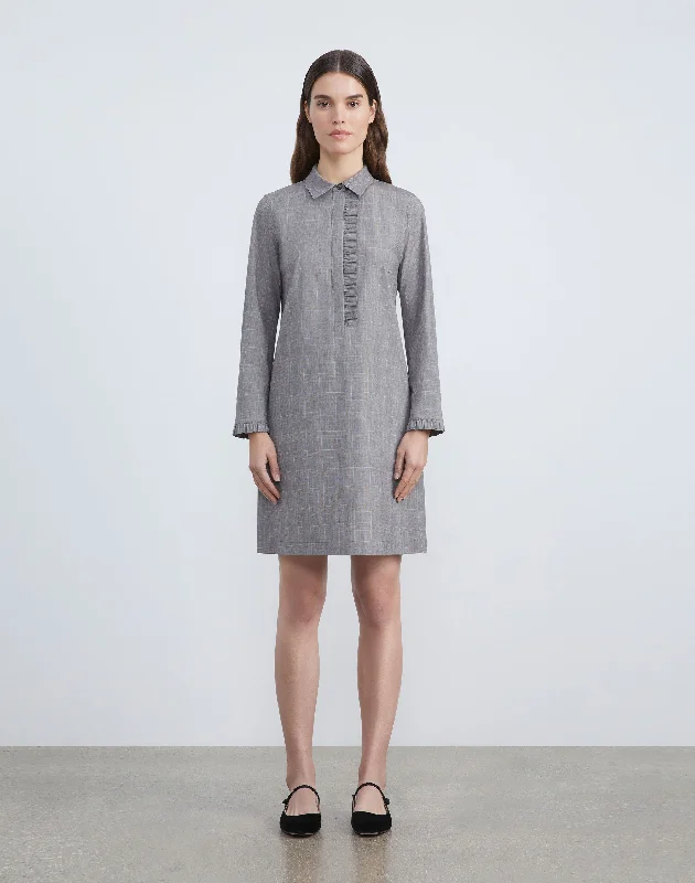 Leisurely Plaid Ruffle-Trimmed Shirtdress