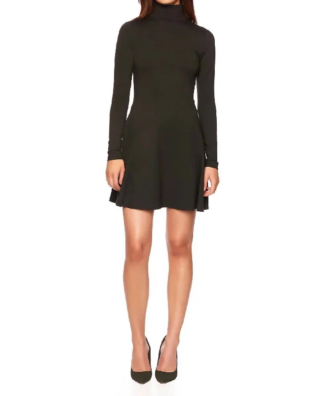 Mock Flare Long Sleeve Dress In Caviar