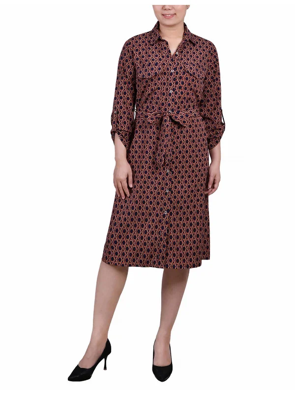 Petites Womens Woven Polyester Shirtdress