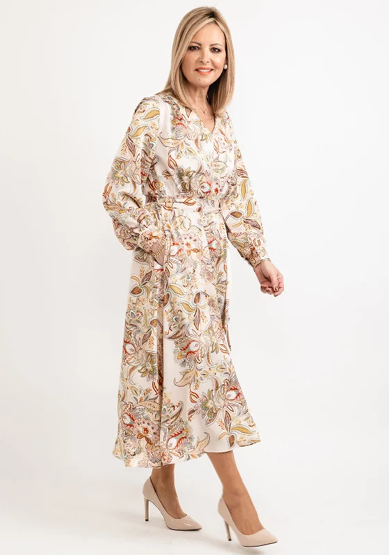 Seventy1 Abstract Floral Satin Maxi Dress, Beige Multi
