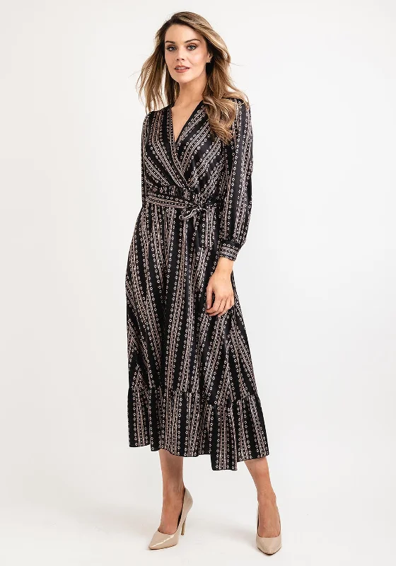 Seventy1 Printed Wrap Bodice Maxi Dress, Black & Bronze