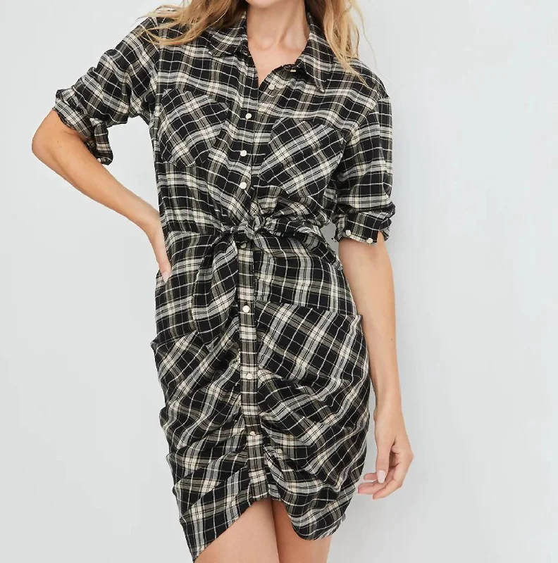 Sierra Plaid Shirtdress In Black/ecru
