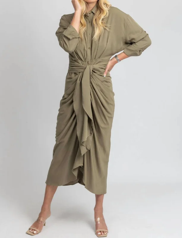 Tencel Button Down Shirt Dress In Olive