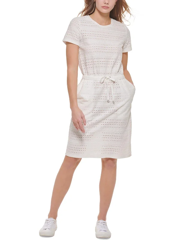 Womens Eyelet Knee-Length T-Shirt Dress