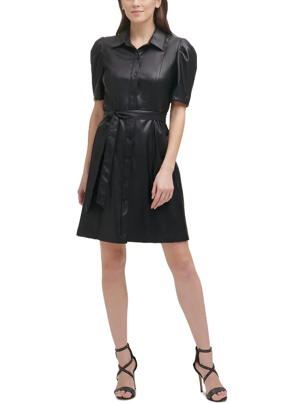Womens Faux Leather Knee Shirtdress