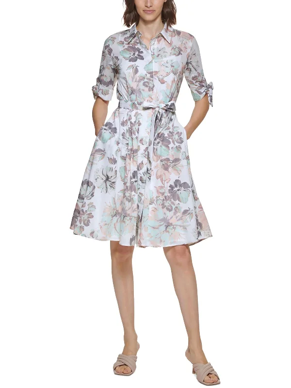Womens Floral print Knee-Length Shirtdress