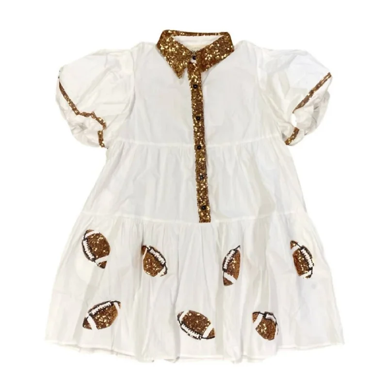 Women's Game Day Sequin Shirt Dress In White