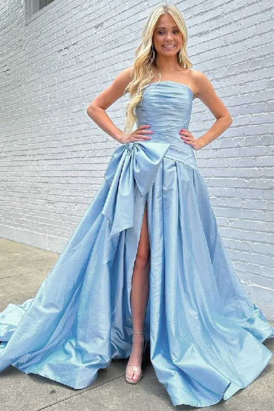 A-Line Strapless Satin Long Prom Dress with Bow gh2776