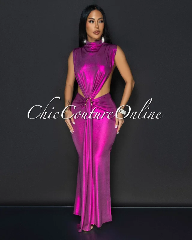 Avaline Fuchsia Shimmer Open Sides Maxi Dress