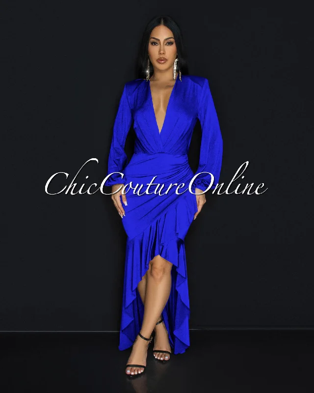 Florette Royal-Blue Ruffle Maxi Dress