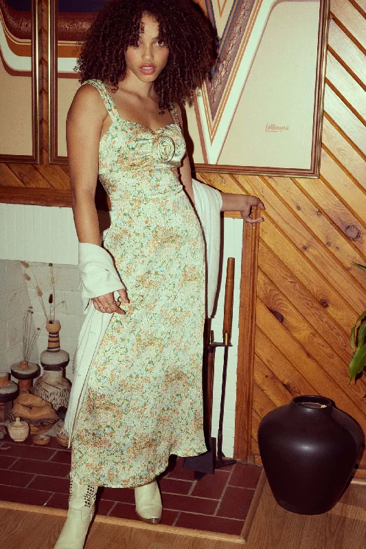 Grow Together Floral Crepe Rose-Bodice Midi Dress