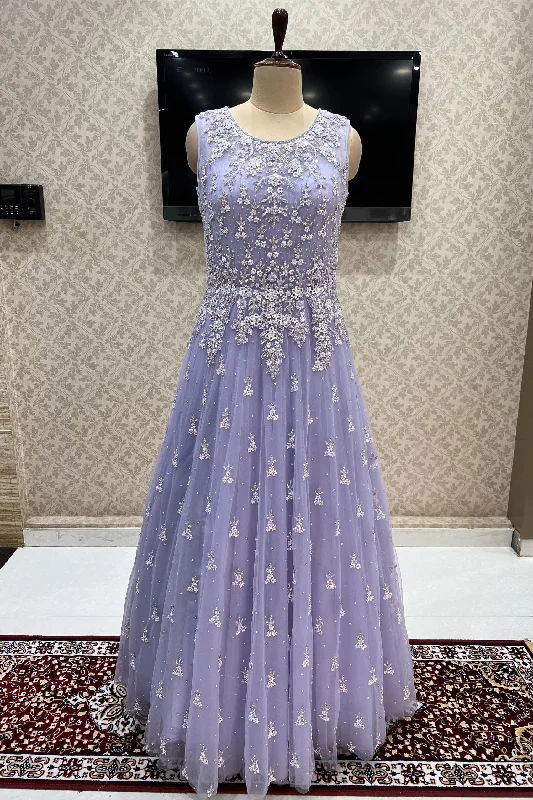 Lilac Stone, Sequins, Mirror and Beads work Bridal and Partywear Gown
