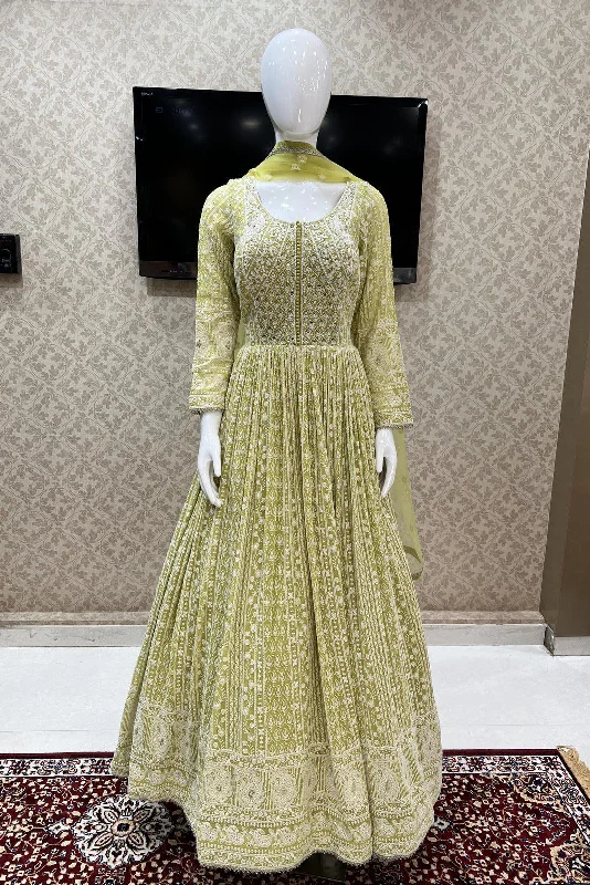 Liril Green Lucknowi Thread, Sequins, Stone and Beads work Floor Length Anarkali Suit