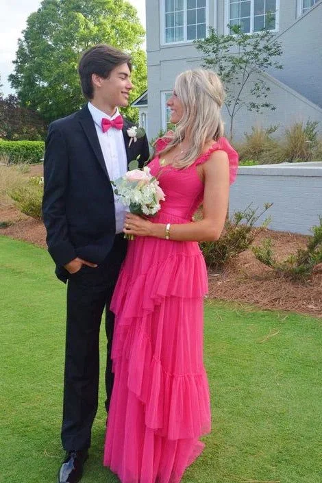 Long Fuchsia Tulle Prom Dresses gh2796
