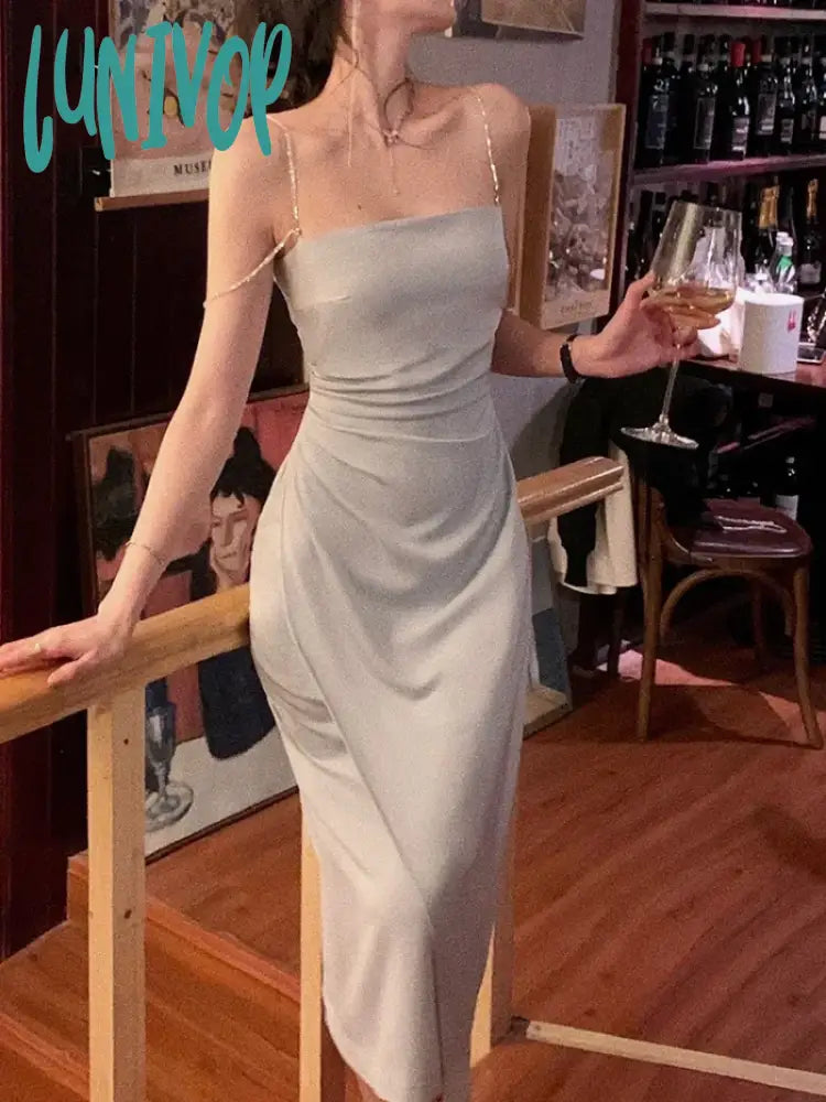 Lunivop Summer Fashion Elegant Spaghetti Strap Midi Dress Women Sexy Prom Evening Bodycon Party Birthday Club Fashion Clothing