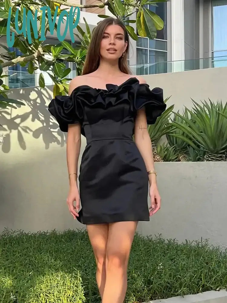 Lunivop Summer White Ruffle Bodycon Party Dress Elegant Off The Shoulder Wedding Guest Dress Mini Celebrity Even Dress Short