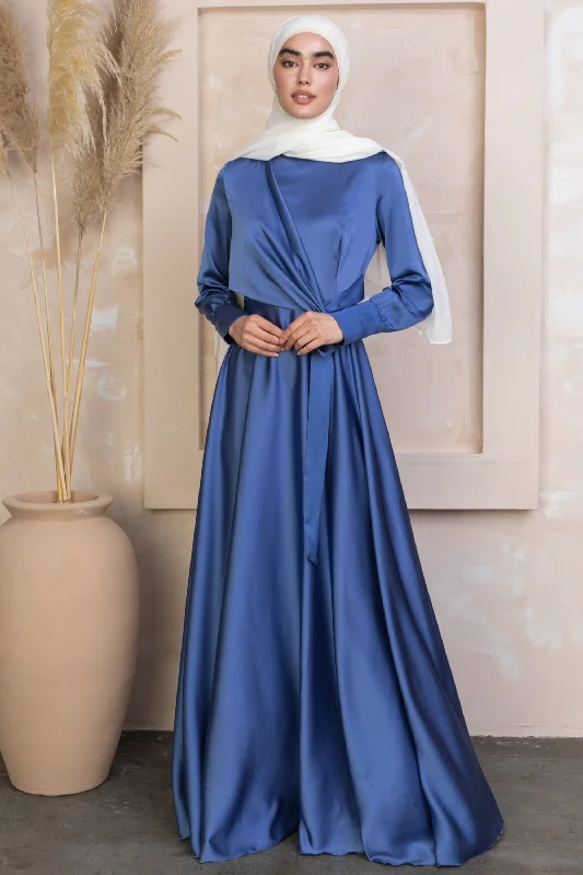 Ocean Blue Diana Side Knot Satin Gown