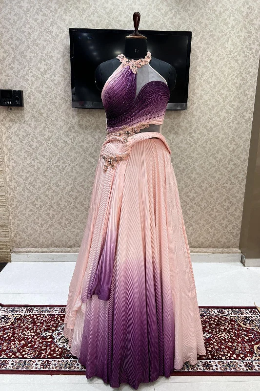 Peach with Magenta Shaded Beads and Stone work Bridal and Partywear Gown