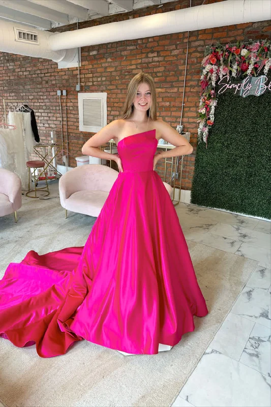 Prose Red Satin Strapless A Line Prom Dress gh2843