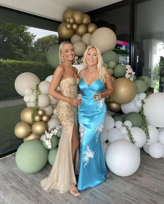 Spaghetti Straps Blue Satin Prom Dress gh2811