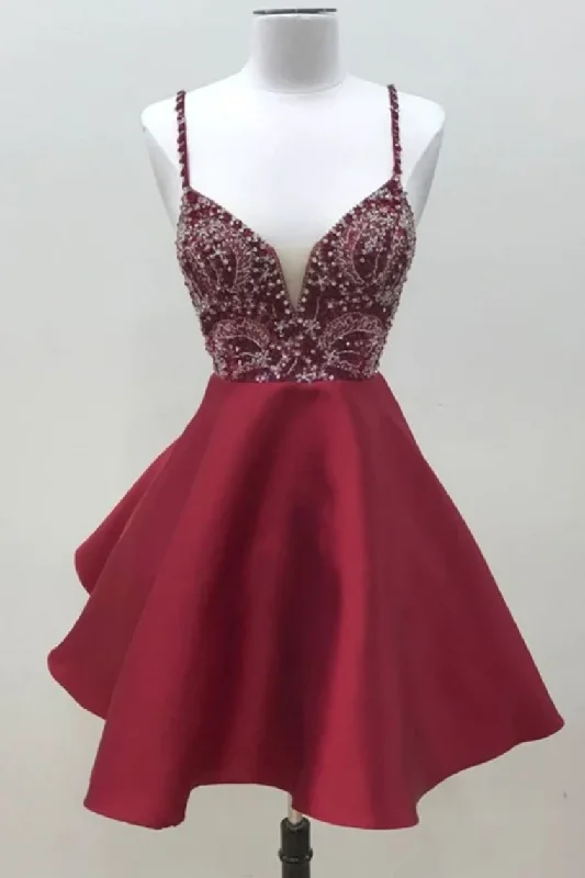 Spaghetti Straps Short Homecoming Dress gh883