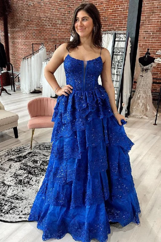 Straps Tiered A-Line Prom Dress with Sequins gh2773