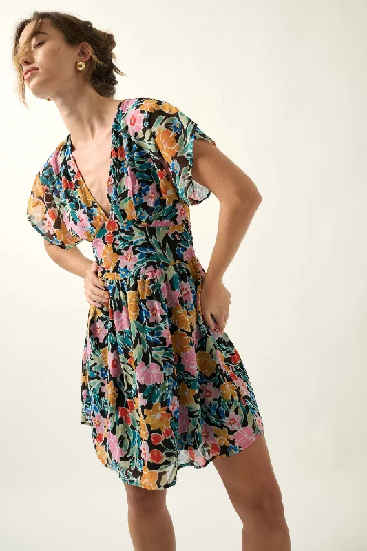 Trinidad Tides Floral Chiffon Kimono Mini Dress