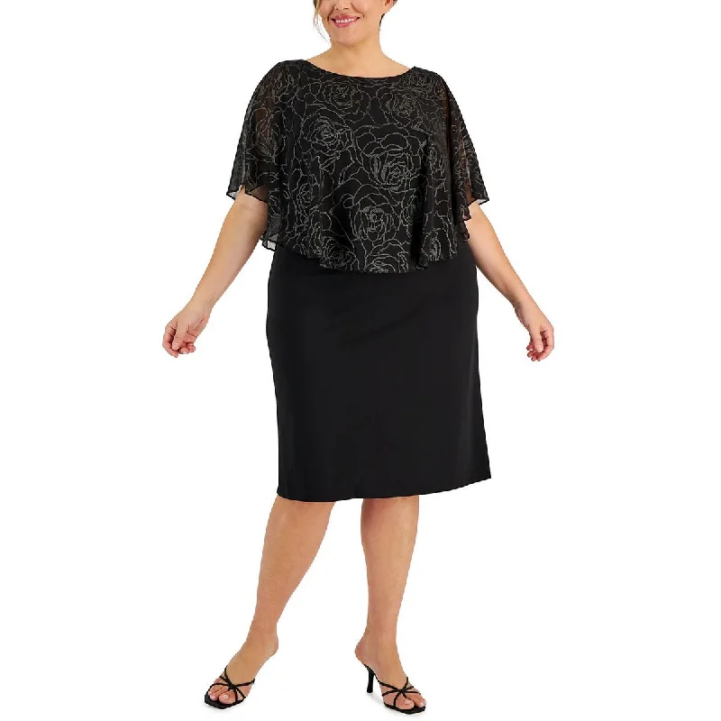 Connected Apparel Womens Plus Round Neck Knee Sheath Dress