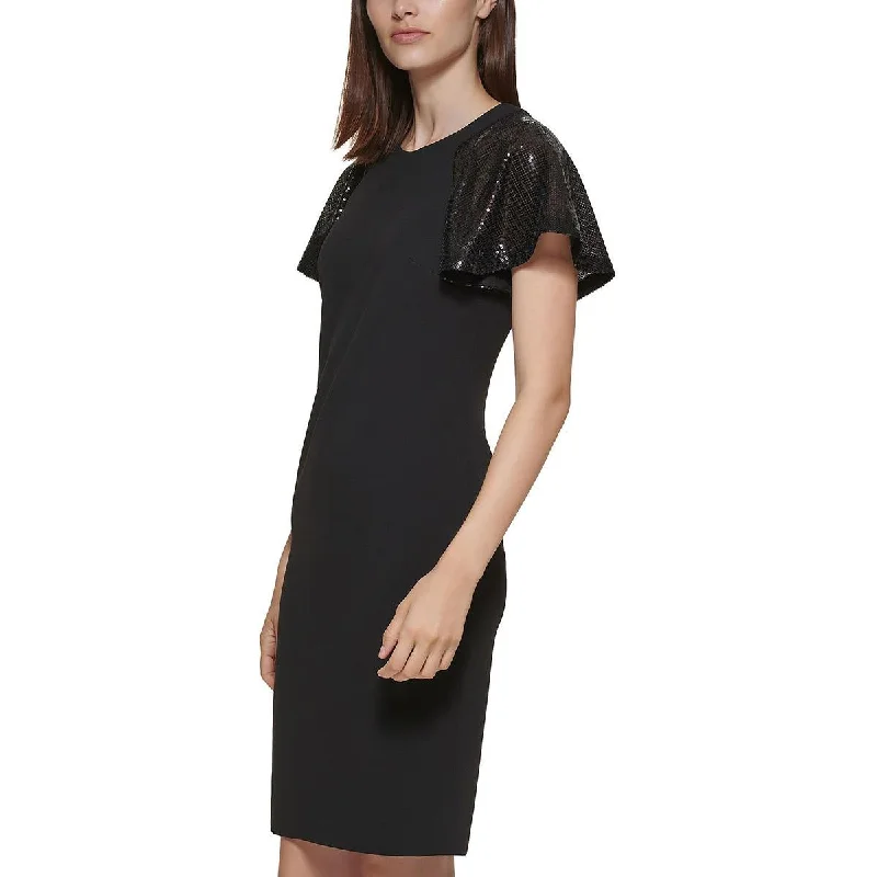 Calvin Klein Womens Petites Sequined Above Knee Sheath Dress