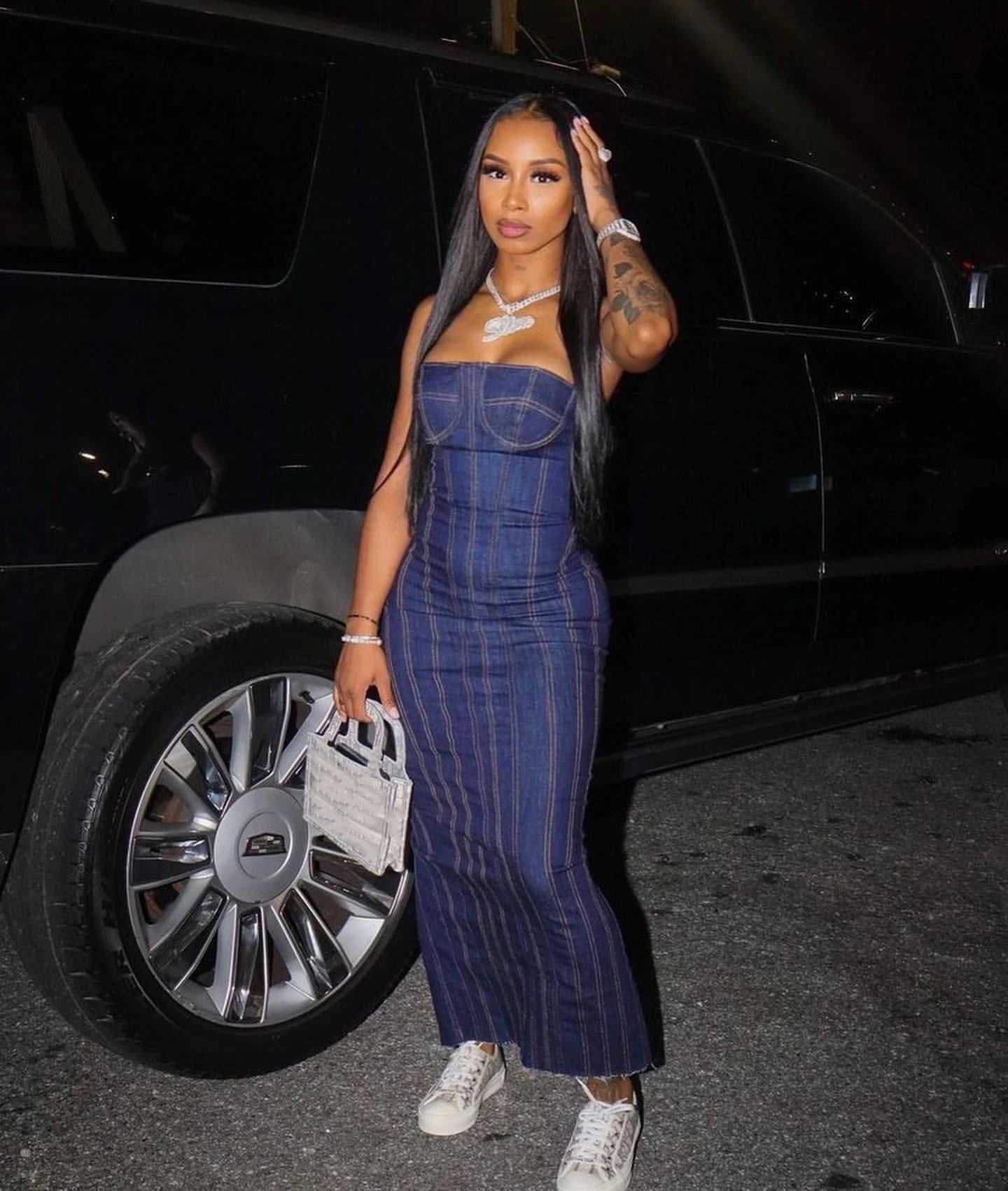 GX2553A Boutique spring sexy bodycon jeans slit dresses ZA clothing women tight casual elegant denim tube long dress