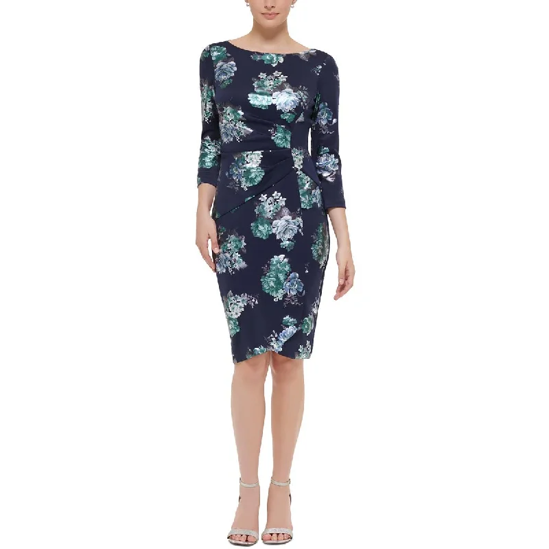Jessica Howard Womens Pleated Faux Wrap Sheath Dress