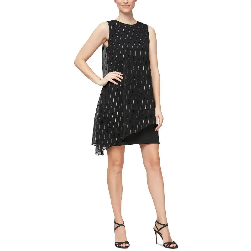 SLNY Womens Chiffon Metallic Sheath Dress