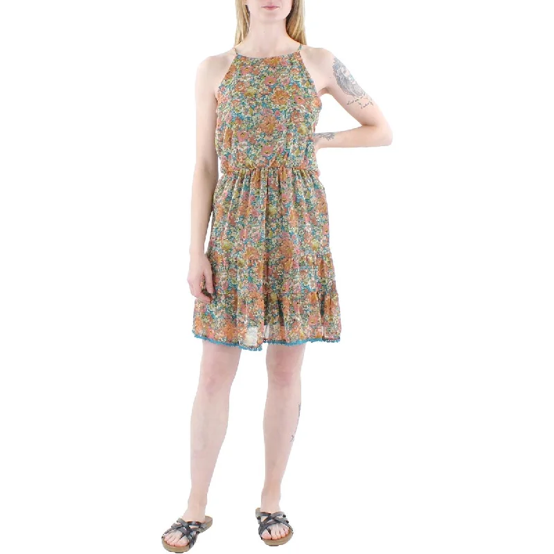 BCX Womens Juniors Metallic Short Halter Dress