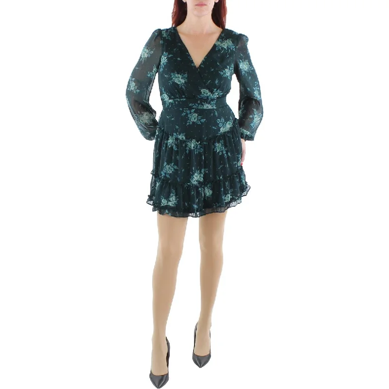 City Studio Womens Juniors Metallic Floral Mini Dress