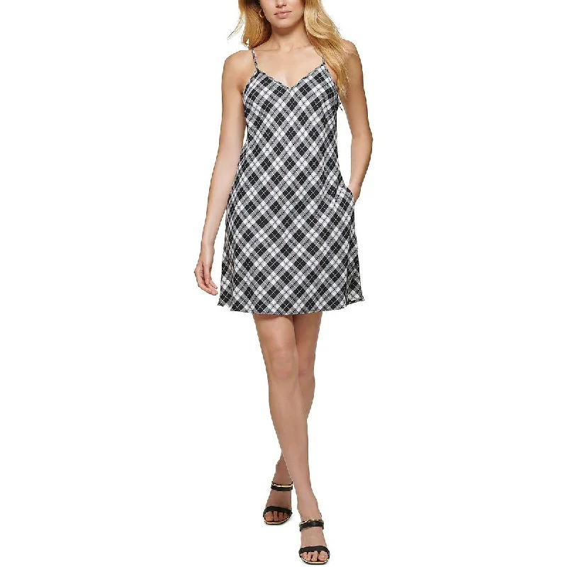 DKNY Jeans Womens Plaid Mini Slip Dress