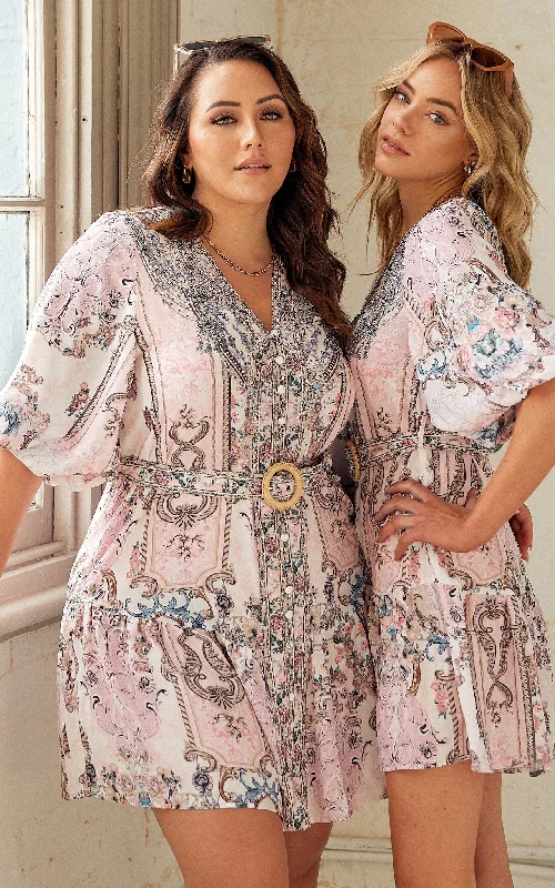 Gemini Gem Embellished Dress - Pink Print